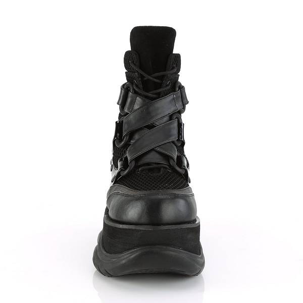 Demonia Women's Neptune-126 Platform Boots - Black Vegan Leather/Fishnet Fabric/Patent D0365-17US Clearance